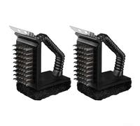 Sistema de limpieza de parrilla tres en uno con cerdas de acero inoxidable, bordes mejorados en latón y almohadilla de estropajo reemplazable para un rendimiento consistente