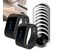 Sistema de llamadas inalámbrico (portátil), 2 receptores de reloj + 10 buscapersonas, almohadilla de silicona/resistente al agua, base con interruptor giratorio,A