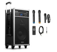 Vonyx ST180 - Sistema de Sonido portátil 450W con Bluetooth CD USB SD 2 microfonos UHF y 1 con Cable woofer 12 Pulgadas Doble bateria Trolley para Eventos presentaciones Karaoke y Clases dirigidas