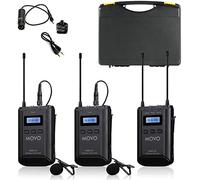 Sistema de micrófono de Solapa inalámbrico Movo WMX-20-DUO de 48 Canales con 1 Receptor, 2 transmisores y 2 micrófonos de Solapa compatibles con cámaras DSLR (Alcance de Audio de 100 Metros)
