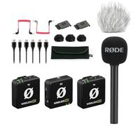 Sistema de micrófono inalámbrico dual Rode Wireless ME + adaptador de mano Interview GO + protector de viento de pelo keepdrum