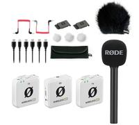 Sistema de micrófono inalámbrico dual Rode Wireless ME blanco + adaptador de mano Interview GO + protector de viento de pelo BK de keepdrum