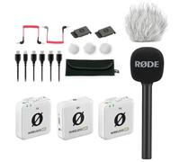 Sistema de micrófono inalámbrico dual Rode Wireless ME blanco + adaptador de mano Interview GO + protector contra el viento de pelo keepdrum