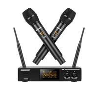 Sistema de micrófono inalámbrico dual UHF de mano inalámbrico juego de micrófono inalámbrico rango de trabajo 180 pies micrófono dinámico con XLR y conector de 1/4 pulgadas para iglesia máquina de