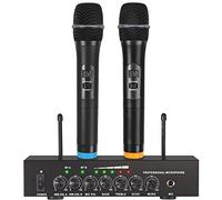 Sistema de Micrófono Inalámbrico Portátil Profesional Bluetooth 4.2 Micrófono Karaoke Dual con Eco Agudos Graves con Receptor Cable de Audio de 6.35 mm/RCA para Reunión Boda Fiesta DJ Iglesia Regalo