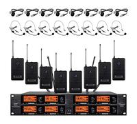 Sistema de micrófono inalámbrico Pro Audio 8 canales de frecuencia B UHF 8 Lavalier Bodypacks 8 micrófono de solapa 8 auriculares para sistema de karaoke, reuniones, iglesia, conferencia, boda, fiesta