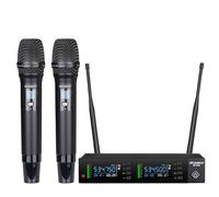 Sistema de micrófono inalámbrico profesional, 2 x 100 UHF frecuencias ajustables, micrófono inalámbrico para karaoke, canto, DJ, iglesia, 2 micrófonos inalámbricos dinámicos de mano de metal, escaneo