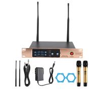 Sistema de micrófono inalámbrico profesional con micrófonos metálicos UHF duales y tecnología Bluetooth. Diseño fácil de usar. Amplia