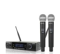 Sistema de micrófono inalámbrico profesional UHF dual para karaoke de hasta 200 pies, boda, conferencia, fiesta de noche, reunión, escenario (UK-38)