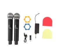 Sistema de micrófono metálico dinámico de mano dual UHF, micrófono inalámbrico con receptor recargable Bluetooth, anti-acoplamiento,