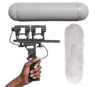 Sistema de micrófono y parabrisas, soporte de doble choque para manejar el ruido, compatible con micrófonos de 12.8 pulgadas Rode NTG Series/MKE 600 micrófonos de escopeta, jaula de grabación de