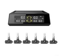 Sistema de monitoreo de presión de neumáticos de automóvil con pantalla LCD TPMS solar inalámbrico con 6 sensores, pantalla real para 4-6 neumáticos, alarma automática, impermeable IP5K4K, para