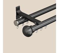 Sistema de montaje en pared de doble pista de aluminio duro pesado con rieles silenciosos, barra romana adyuble para ains (negro, 465 cm / 15.26ft)