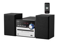 Sistema de música retro Hi-Fi, estéreo, compacto, USB, salida de línea, CD/MP3, radio FM, 30 plazas de memoria, pantalla LED, mini HiFi, estéreo con cajas