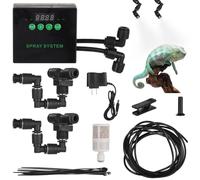 Sistema de nebulización humidificador de reptiles con temporizador, incluye tubo largo, adaptador de corriente, pulverizador inteligente con 2 boquillas de pulverización giratorias, atomizador para