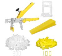 Sistema de nivelación de azulejos con alicates de azulejos, 300 clips espaciadores de azulejos y 100 cuñas reutilizables - Juego de herramientas de azulejos para instalación de piedra (espaciadores de
