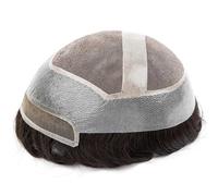 Sistema de piel fina alrededor del cabello for hombre, tupé con encaje suizo frontal, piezas de cabello humano, monofilamento atado a mano Suave y Transpirable(Black hair)