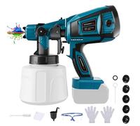 Sistema de Pintura Inalámbrico para Makita 18V (sin Batería) | Pistola de Pintura Eléctrica, Depósito 1000 ml, 5 Boquillas, 3 Patrones, Cepillo, Guantes, Gafas