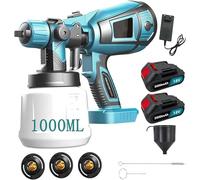 Sistema de pulverización de pintura, compatible con baterías Makita de 18 V, pistola eléctrica con 3 boquillas y 3 patrones, cubo extraíble de 1000 ml