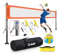 Sistema de red de voleibol profesional resistente para patio trasero y playa, sistema de red exterior con cabrestante anti-hundimiento de acero, red reforzada de 9,75 metros, postes ajustables en