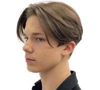 Sistema de reemplazo de cabello para hombres Pelucas con parte lateral de pelo corto sintético liso for hombres peluca de Halloween Peluquín para hombres(Bruin)