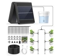 Sistema de Riego Solar, Riego Automatico Solar para Jardín, Riego Solar por Goteo con LCD Programas de Riego Manguera de 10m para Plantas de Balcón, Plantas en Macetas al Aire Libre