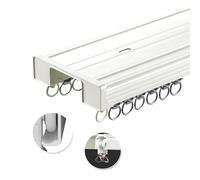 Sistema de riel de aluminio para cortinas de 1 m a 10 m, doble riel de 210 cm de longitud, color blanco, ideal para instalación de cortinas correderas y cortinas