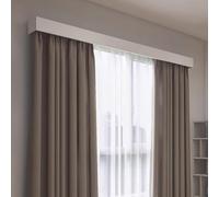 Sistema de riel de cortina 3 en 1 con caja, longitud personalizable (blanco, 7 pies) - rieles de cortina decorativos montados en la pared y tablones de cenefa para uso en interiores