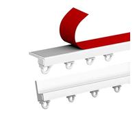 Sistema de riel de cortina adhesivo resistente de aluminio de 31,5 cm para salón, dormitorio, ducha, divisor de fácil instalación, acabado blanco, 380 cm