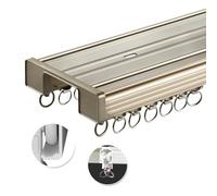 Sistema de riel de cortina de aluminio, soporte de pared para 1 m a 10 m, doble riel dorado champán, barra de cortina deslizante suave para decoración del hogar y la oficina