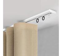Sistema de riel de cortina de techo de 5,1 m / 16.7ft, aluminio con rodillos silenciosos ajustables de 1 a 6 m, ideal para separadores de habitaciones y balcones, fácil instalación, acabado blanco
