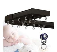 Sistema de riel de cortina de techo para ventanas de bahía, 16 m, ajustable, doble fila, divisor de habitación para el hogar, hotel, oficina, sala de estar, dormitorio, ducha (negro, 5 m)