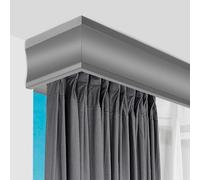 Sistema de riel de cortina de ventana 3 en 1, barra de cortina de metal y cenefa decorativa, cortinas de longitud personalizada para techo gris, rieles dobles para una fácil instalación