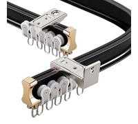 Sistema de riel de cortina deslizante flexible para pared y techo, barra de cortina curvada recta para divisor de habitación, montaje en techo negro, 240 cm, fácil instalación