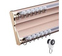 Sistema de riel de cortina doble, barra de aluminio silenciosa para montaje en techo, kit completo para cortinas de sala de estar y baño (champán, 3,1 m), fácil instalación y elegante.