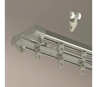 Sistema de riel de cortina doble unido de deslizamiento suave y silencioso. Fácil instalación, resistente al óxido, protección de privacidad para sala de estar, dormitorio, baño (champán, 490 cm)