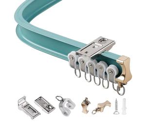 Sistema de riel de cortina flexible para montaje en techo/pared, incluye soportes, anclajes, tornillos, rieles rectos y curvos, perfecto para cortinas de ducha y separadores de habitaciones de