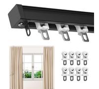 Sistema de riel de cortina negro resistente, montaje en techo con rodillos silenciosos, diseño de doble silencio de aluminio grueso para un funcionamiento suave, ideal para cortinas y cortinas.