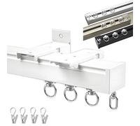 Sistema de riel de montaje en techo para separadores de habitaciones y cortinas de ducha, longitudes ajustables de 50 a 480 cm, incluye clips, ideal para privacidad en espacios abiertos, color blanco