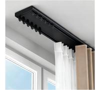 Sistema de riel de techo corredizo de aluminio resistente de 50-800 cm, silencioso, para divisores de habitaciones, cortinas opacas en dormitorio, sala de estar, cocina (negro, 440 cm)