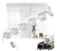 Sistema de riel de techo - Rieles transversales blancos de 12 pies para cortinas, divisores de habitación, diseño ondulado, ideal para sala de estar, dormitorio y baño