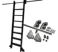 Sistema de riel deslizante ajustable de 20 pies, tubo redondo negro con rodillo, no necesita escalera, perfecto para estanterías y soluciones de ahorro de espacio en el hogar y el loft