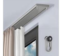 Sistema de riel deslizante doble de aluminio, 5 m, silencioso, montaje en techo, divisor de habitación para dormitorio y cocina, fácil instalación, diseño gris moderno, solución que ahorra espacio