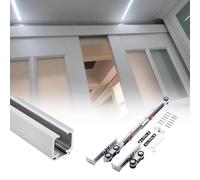 Sistema de riel para puerta corredera con mecanismo de cierre suave, amortiguadores silenciosos para puertas interiores de madera, kit de herrajes para puertas de granero de aluminio