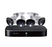 Sistema de Seguridad 4K Ultra HD de 8 Canales con 2 TB DVR y Cuatro Cámaras de Vigilancia 4K Ultra HD Bullet con Visión Nocturna a Color, Disuasión Activa y Control de Voz Inteligente para el Hogar