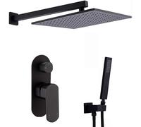 Sistema de sistema de grifo de ducha, grifos de baño Mezclador de lluvia de lujo Combo Combo Medón Mundial Sistema de ducha Sistema de ducha con cabeza de ducha y manguera de ducha, negro de 8