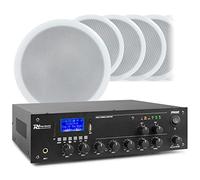 Sistema de Sonido Bluetooth 2 Zonas - Amplificador 100V, 10 Altavoces de Techo, MP3, USB, SD, Control de Volumen Independiente, Incluye 100m de Cable de Altavoz, Ideal para hogares y comercios