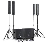 Sistema de sonido completo de 2400 W DJ BM Bmsonic, 4 altavoces satélites, 2 mega SUB 38 cm USB/Bluetooth, soportes cables, micrófonos