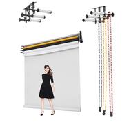 Sistema de soporte de fondo de 3 rodillos, dispositivo de soporte de fondo manual de montaje en pared, dispositivo de elevación de fondo de fotografía manual con ganchos, cadenas