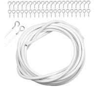 Sistema de tensado de cortina: WANDGU 15 m de alambre blanco, con revestimiento de plástico con 50 ojales metálicos y 50 ganchos para cortinas de red, cortinas de ducha y decoración de habitaciones